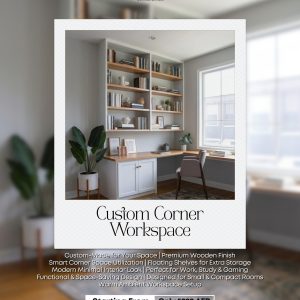 Custom-Made Corner Workspace Desk Setup with Floating Shelves